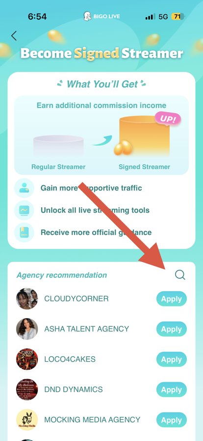 BIGO Live app: tap the search icon